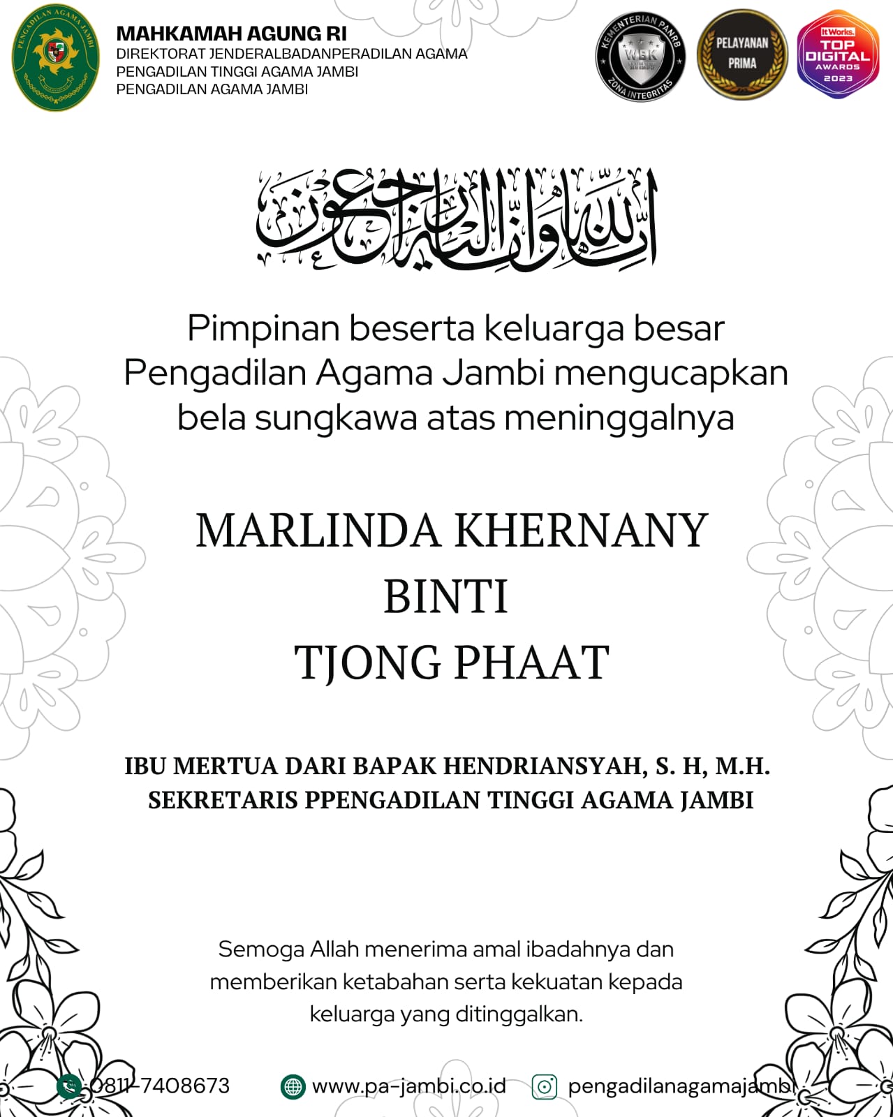 Turut berduka 2026
